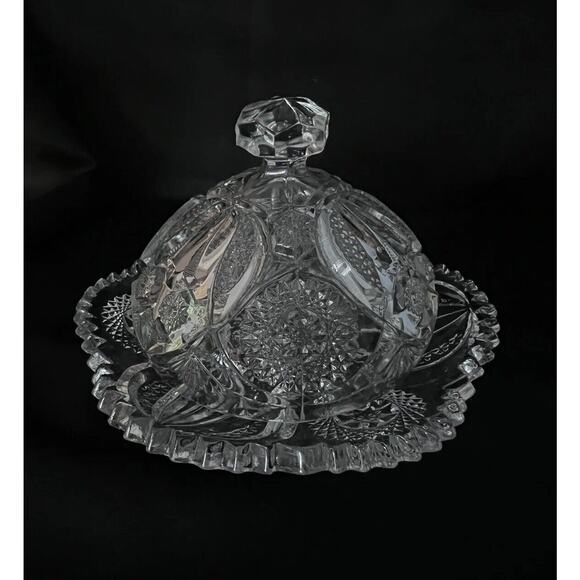 Cambridge Marjorie 2631 Near Cut Clear Glass Round Butter Dish w Lid EAPG - Picture 1 of 9